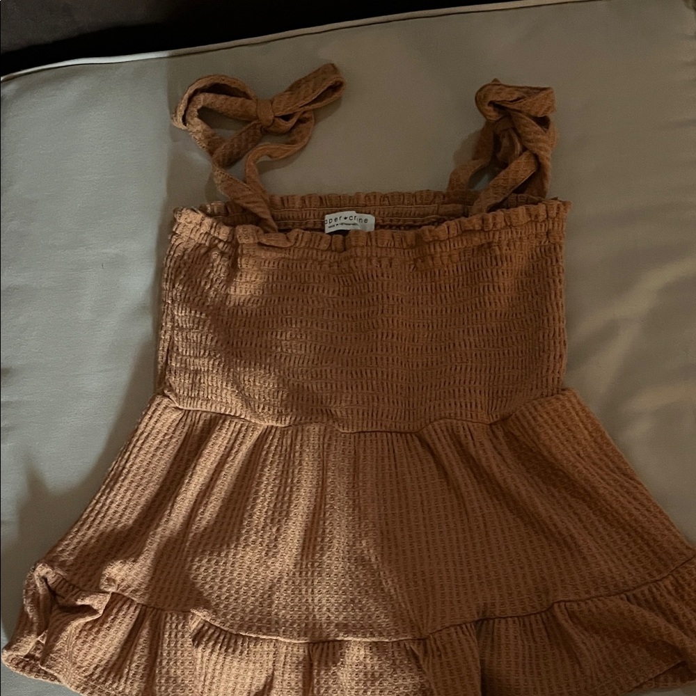 Paper Crane Tan Textured Sleeveless Blouse